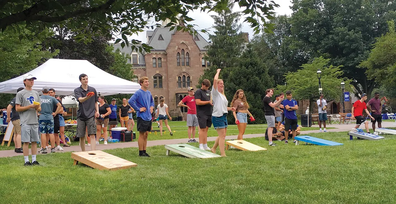 A group of students on the Green