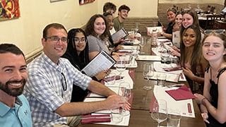 Students standing at the Duomo In Orvieto, ItalyStudy Abroad Students in St. Peter's SquareFr. Nicholas Sertich, Timothy Hoffman, Todd Stockdale and Nathan Oates in RomeGroup photo at La Trattoria de Gli Amici