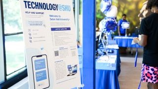 Technology signage at the laptop distribution event outlining tips for latop health.