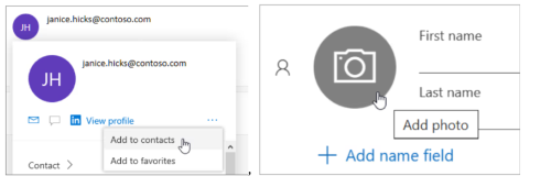 New contact card and people hub experience in Microsoft Outlook.