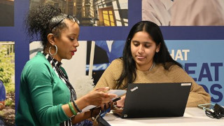 Students studying at the gateway
