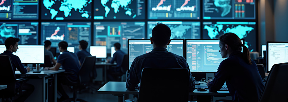 Professionals working at a computer station.