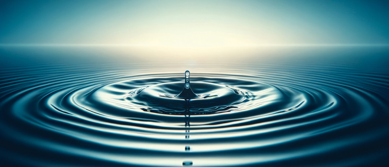 A puddle with water dripping into it causing ripples.