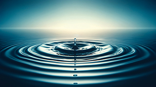 A puddle with a dripping water causing ripples.