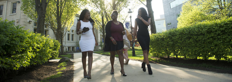 Students walking in front of Bayley Hall