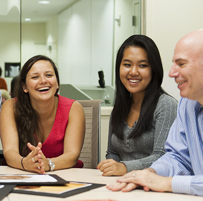 Two marketing students working in the Market Research Center