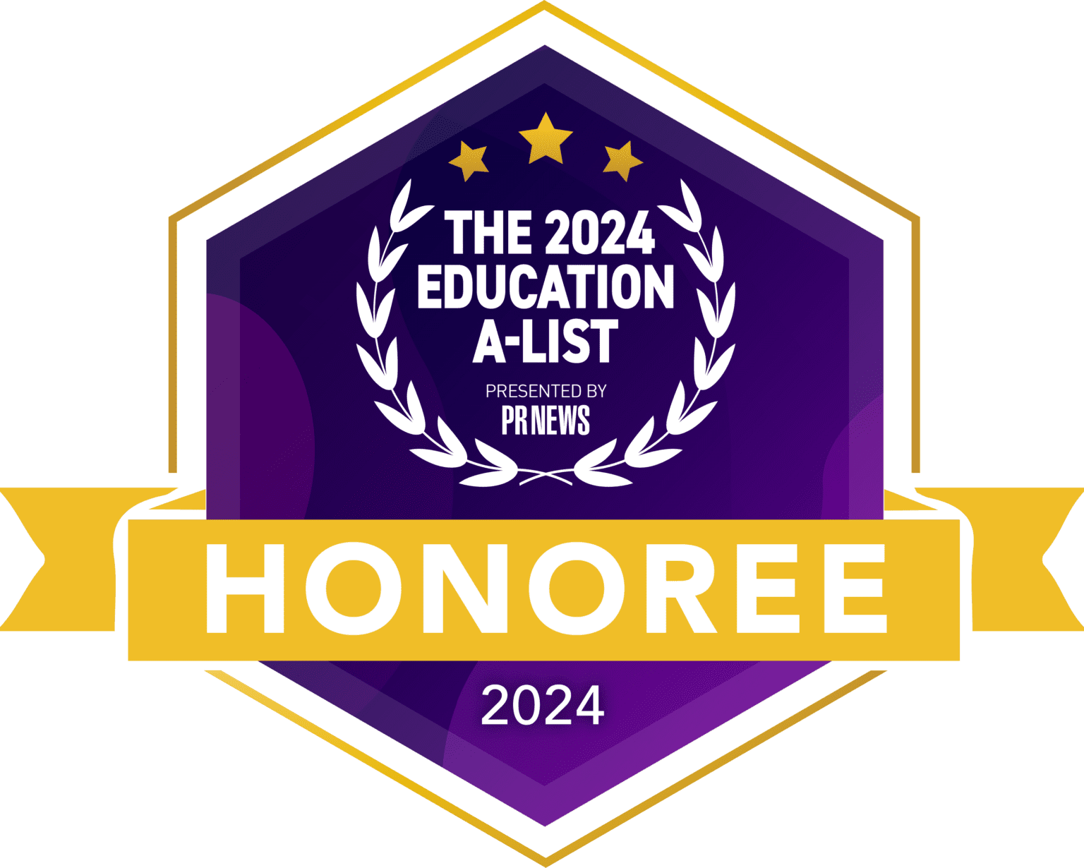 Badge for the 2024 Education A-List Presented by PR News