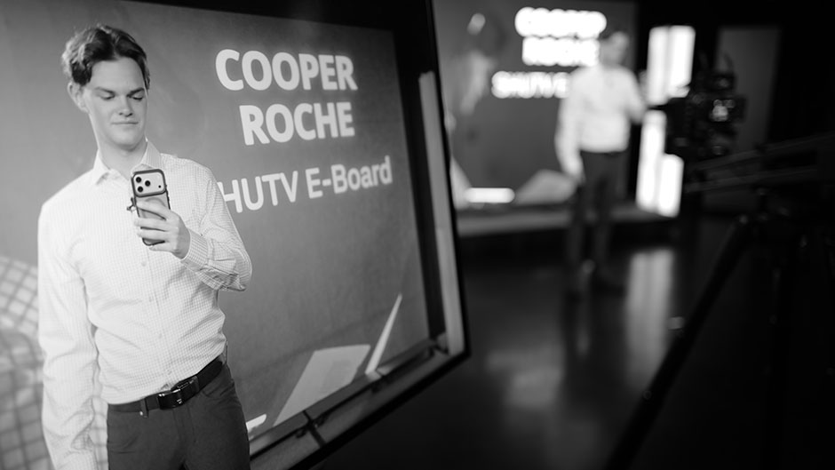 Cooper Roche, SHU TV, recording in studio