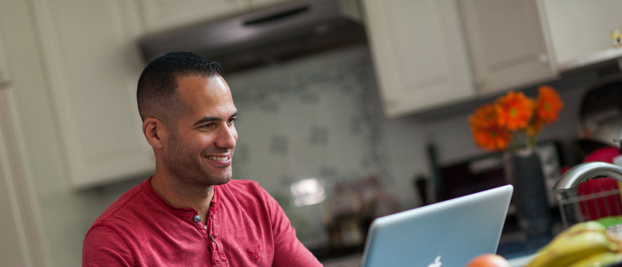 Student studying online from home. 