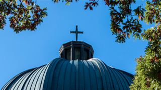 Image of the dome at the top of the Walsh library. 