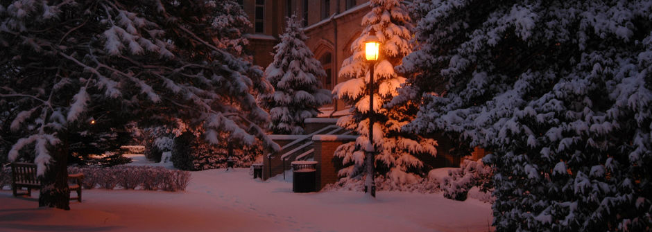 Snow outside of Mooney Hall.